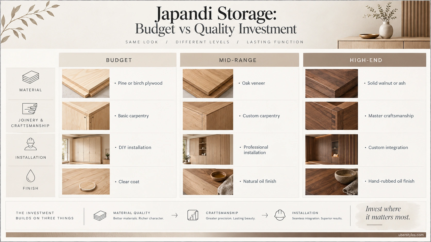 Japandi storage budget and quality investment comparison